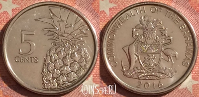 Багамские Острова 5 центов 2016 года, KM# 221, 376-115