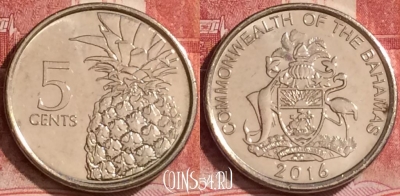 Багамские Острова 5 центов 2016 года, KM# 221, 378k-118