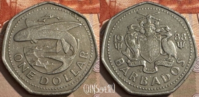 Барбадос 1 доллар 1988 года, KM# 14.2, 047s-168