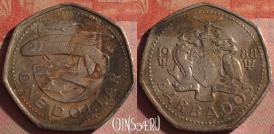 Барбадос 1 доллар 1988 года, KM# 14.2, 054i-160