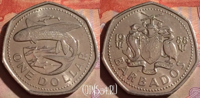 Барбадос 1 доллар 1988 года, KM# 14.2, 085g-014