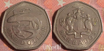 Барбадос 1 доллар 1988 года, KM# 14.2, 372-060