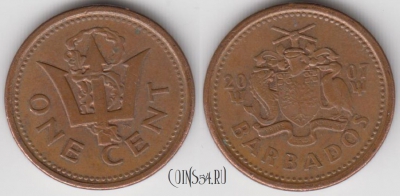 Барбадос 1 цент 2007 года, KM# 10a, 125-077