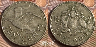 Барбадос 10 центов 1980 года, KM# 12, 054s-078