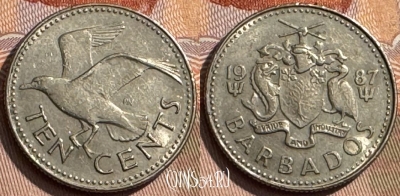 Барбадос 10 центов 1987 года, KM# 12, 307s-025 ♛