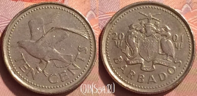 Барбадос 10 центов 2001 года, KM# 12, 087o-044