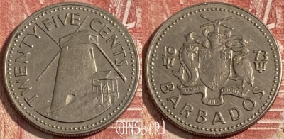 Барбадос 25 центов 1973 года, KM# 13, 269r-057