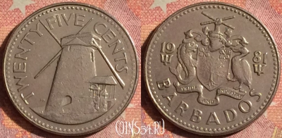 Барбадос 25 центов 1981 года, KM# 13, 129i-108