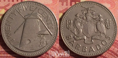 Барбадос 25 центов 1981 года, KM# 13, 281i-144