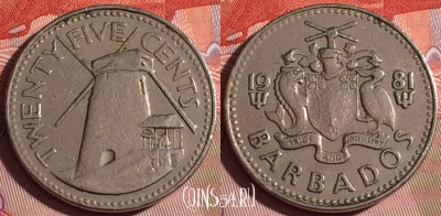 Барбадос 25 центов 1981 года, KM# 13, 339-041
