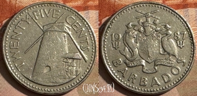 Барбадос 25 центов 1987 года, KM# 13, 078t-066