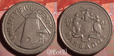 Барбадос 25 центов 2001 года, KM# 13, 164f-076