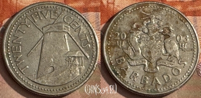 Барбадос 25 центов 2003 года, KM# 13, 055s-187