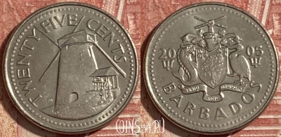 Барбадос 25 центов 2005 года, KM# 13, 478р-008 ♛