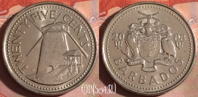 Барбадос 25 центов 2008 года, KM# 13a, 320g-109
