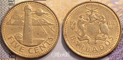 Барбадос 5 центов 1988 года, KM# 11, 149-125