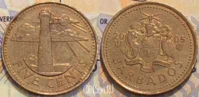 Барбадос 5 центов 2005 года, KM 11, 120-102