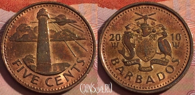 Барбадос 5 центов 2010 года, KM# 11a, 117b-133