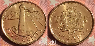 Барбадос 5 центов 2017 года, KM# 11a, 378-045