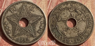Бельгийское Конго 10 сантимов 1919 г., KM# 18, 139p-054 ♛