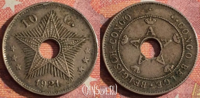 Бельгийское Конго 10 сантимов 1921 г., KM# 18, 357-055