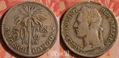 Бельгийское Конго 50 сантимов 1926 г., KM# 23, 438-008