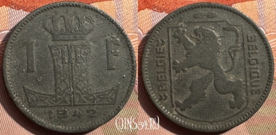 Бельгия 1 франк 1942 года, E - Q, KM# 128, 346s-088