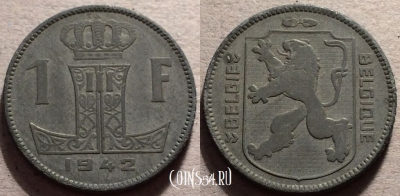 Бельгия 1 франк 1942 года, см. состояние, 87-030a