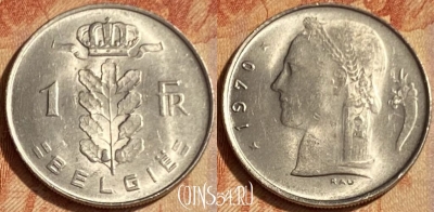 Бельгия 1 франк 1970 года, BELGIE, KM# 143, 462q-382