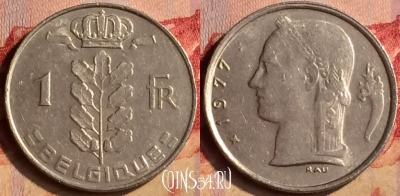 Бельгия 1 франк 1977 года, BELGIQUE, KM# 142, 404-083