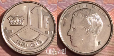 Бельгия 1 франк 1990 года, 'BELGIE', KM# 171, 238k-077