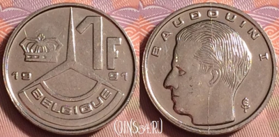 Бельгия 1 франк 1991 года, 'BELGIQUE', KM# 170, 220k-038