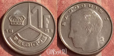 Бельгия 1 франк 1991 г., BELGIQUE, KM# 170, 427-080