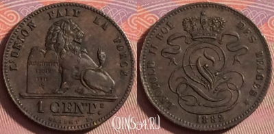 Бельгия 1 сантим 1882 года DES BELGES, KM# 33, 148j-024