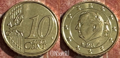 Бельгия 10 евроцентов 2011 года, KM# 298, UNC, 507s-065