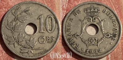 Бельгия 10 сантимов 1902 г., BELGIQUE, KM# 48, 198q-083 ♛