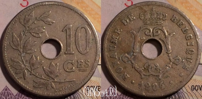 Бельгия 10 сантимов 1904 года, BELGIQUE, KM# 52, 180a-015