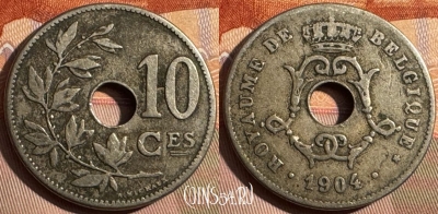 Бельгия 10 сантимов 1904 г., BELGIQUE, KM# 52, 372s-012