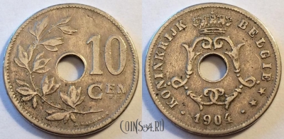 Бельгия 10 сантимов 1904 года, см. состояние, 82-002a