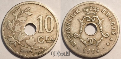 Бельгия 10 сантимов 1904 года, см. состояние, 85-011a