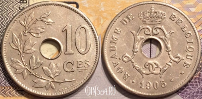 Бельгия 10 сантимов 1905 года, BELGIQUE, KM# 52, 138-089
