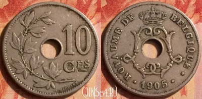 Бельгия 10 сантимов 1905 года, BELGIQUE, KM# 52, 400o-108