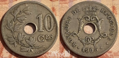 Бельгия 10 сантимов 1905 г., BELGIQUE, KM# 52, 498р-050