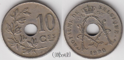 Бельгия 10 сантимов 1920 года, KM 85, 125-034