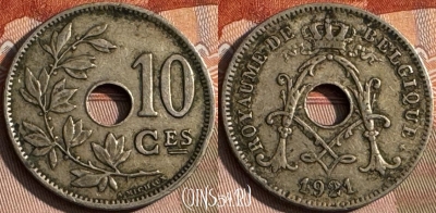 Бельгия 10 сантимов 1921 г., BELGIQUE, KM# 85, 136s-081