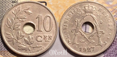 Бельгия 10 сантимов 1927 года, BELGIË, KM# 86, 139-118