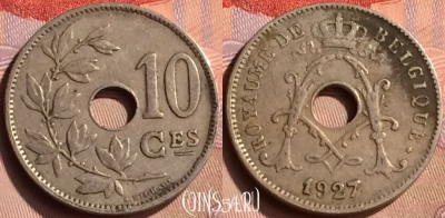 Бельгия 10 сантимов 1927 года, BELGIQUE, KM# 85, 419-094
