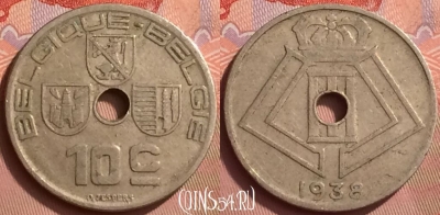 Бельгия 10 сантимов 1938 года, Q - E, KM# 112, 056l-200