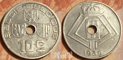 Бельгия 10 сантимов 1939 года, E - Q, KM# 113, 462q-373