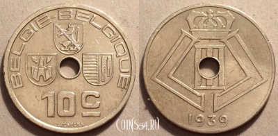 Бельгия 10 сантимов 1939 года, см. состояние, 84-033b